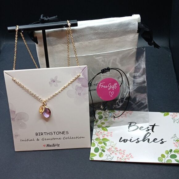 Me&Hz Initial M And Birthstone Necklace. Comes With A Card, Pouch, Gift - Picture 1 of 4